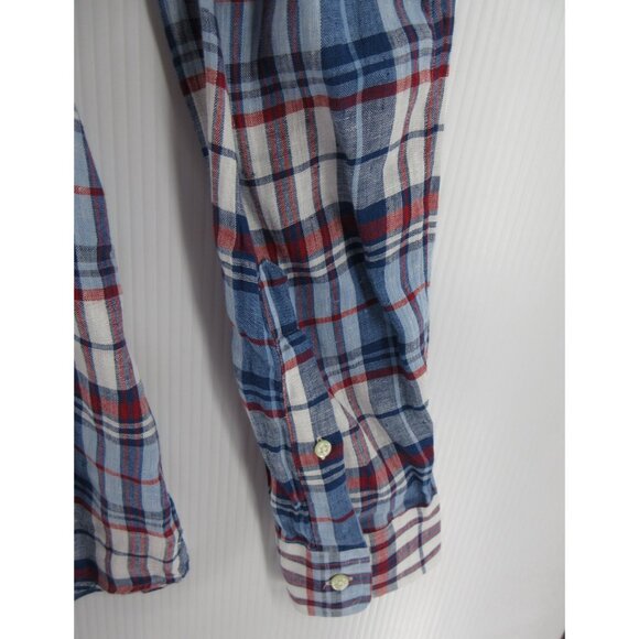 Ralph Lauren Shirt Large Linen Plaid Button Down Red Pony Classic Fit - Picture 3 of 11